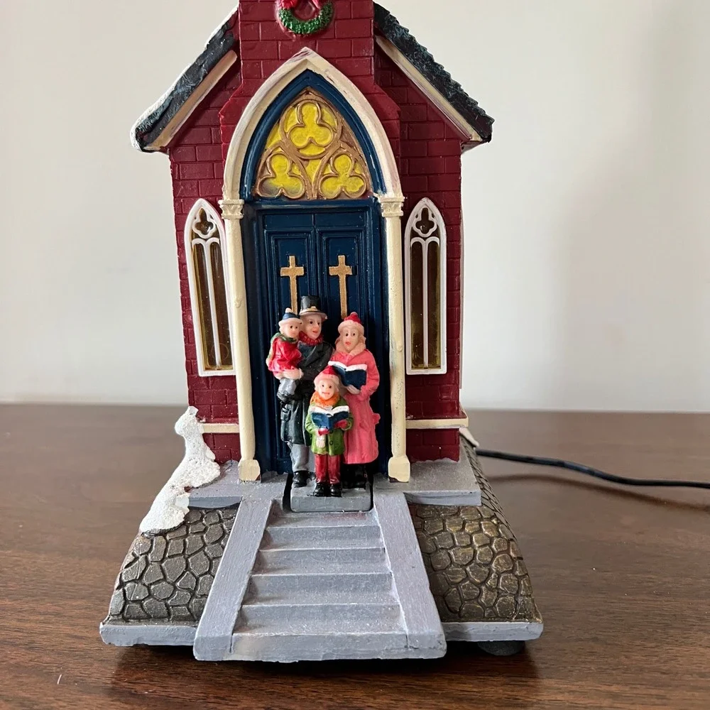Costco Lighted Christmas Village Church with Carolers Red Brick Winter Decor